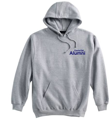 Charter Oak State College Alumni logo on gray hoodie