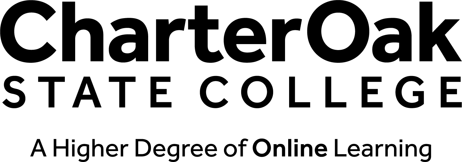 Charter Oak State College logo with tagline colored white