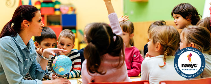 Teacher teaching a lesson to young children